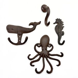 Nautical Cast Iron Wall Hooks Seahorse Octopus Tentacle Whale Ocean Beach